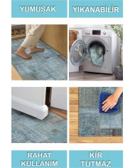 Cosy Patchwork Desenli Pamuk Tabanlı Yıkanabilen Kaydırmaz Antibakteriyel Şönil Salon Halısı
