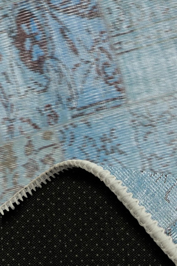 Cosy Patchwork Desenli Pamuk Tabanlı Yıkanabilen Kaydırmaz Antibakteriyel Şönil Salon Halısı