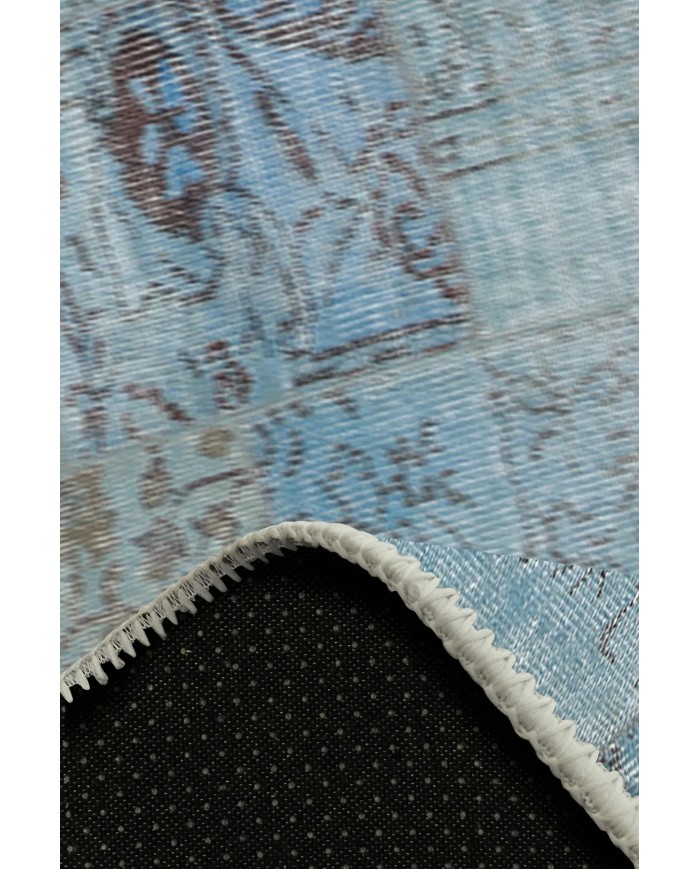 Cosy Patchwork Desenli Pamuk Tabanlı Yıkanabilen Kaydırmaz Antibakteriyel Şönil Salon Halısı