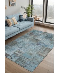 Cosy Patchwork Desenli Pamuk Tabanlı Yıkanabilen Kaydırmaz Antibakteriyel Şönil Salon Halısı