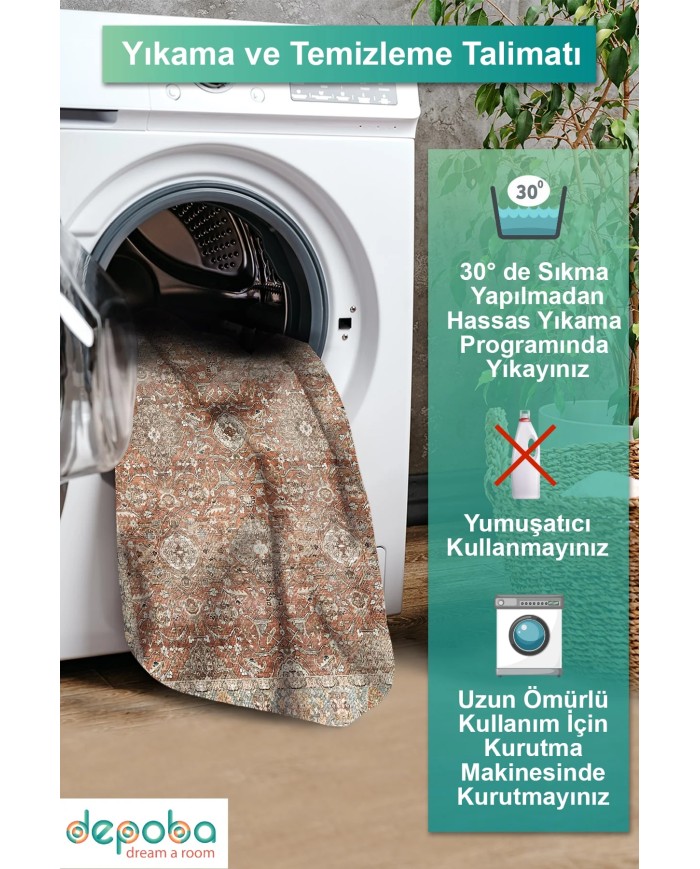 Onzy Kadife Yıkanabilir Kaymaz Pamuk Tabanlı Antibakteriyel Salon Halısı