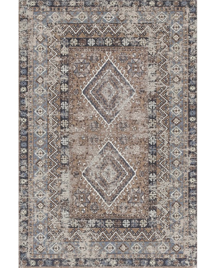 Crest Vintage Desenli Pamuk Tabanlı Yıkanabilen Kaydırmaz Antibakteriyel Şönil Salon Halısı