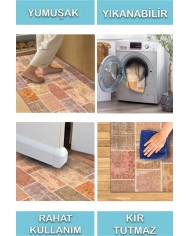 Mileni Patchwork Desenli Pamuk Tabanlı Yıkanabilen Kaydırmaz Antibakteriyel Şönil Salon Halısı