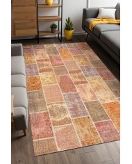 Mileni Patchwork Desenli Pamuk Tabanlı Yıkanabilen Kaydırmaz Antibakteriyel Şönil Salon Halısı