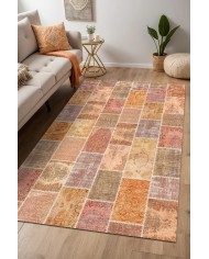 Mileni Patchwork Desenli Pamuk Tabanlı Yıkanabilen Kaydırmaz Antibakteriyel Şönil Salon Halısı