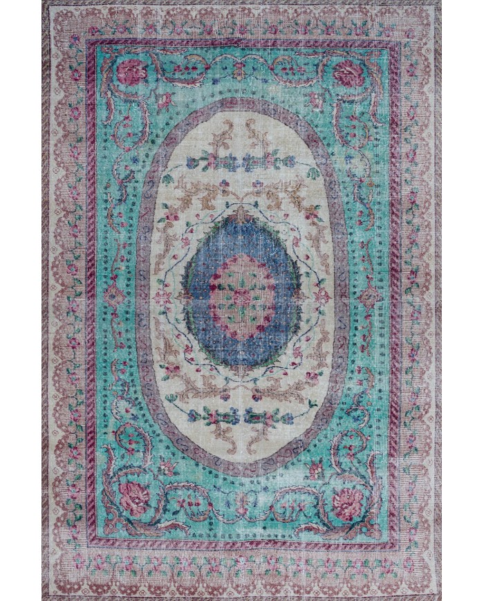 Sable Vintage Desenli Pamuk Tabanlı Yıkanabilen Kaydırmaz Antibakteriyel Şönil Salon Halısı