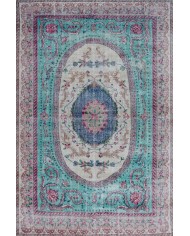 Sable Vintage Desenli Pamuk Tabanlı Yıkanabilen Kaydırmaz Antibakteriyel Şönil Salon Halısı