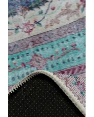 Sable Vintage Desenli Pamuk Tabanlı Yıkanabilen Kaydırmaz Antibakteriyel Şönil Salon Halısı