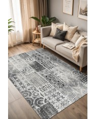 Chaz Desenli Pamuk Tabanlı Yıkanabilen Kaymaz Antibakteriyel Şönil Salon Halısı