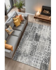 Chaz Desenli Pamuk Tabanlı Yıkanabilen Kaymaz Antibakteriyel Şönil Salon Halısı