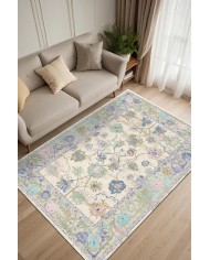 Simay Desenli Pamuk Tabanlı Yıkanabilen Kaydırmaz Antibakteriyel Şönil Salon Halısı