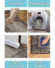 Laloven Vintage Desenli Pamuk Tabanlı Yıkanabilen Kaydırmaz Antibakteriyel Şönil Salon Halısı