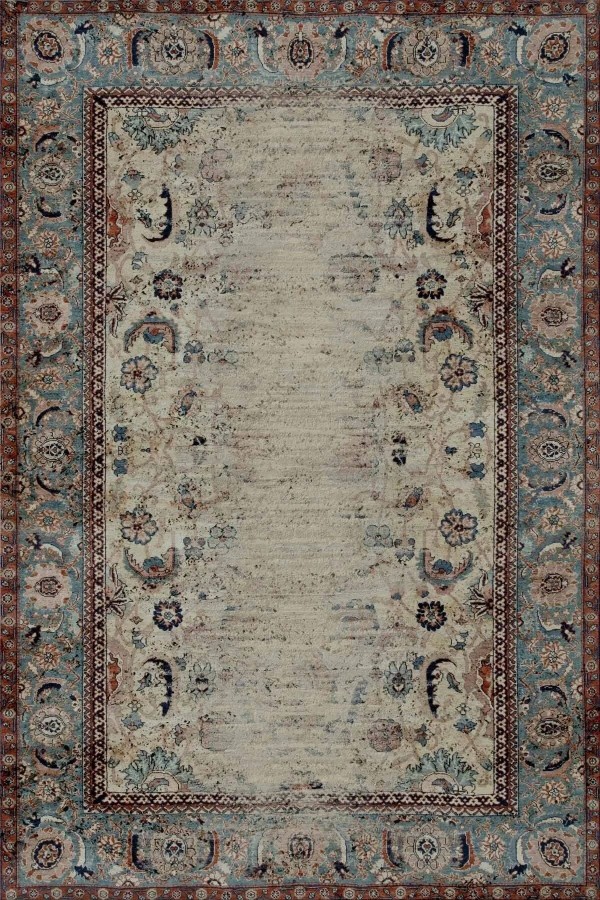 Laloven Vintage Desenli Pamuk Tabanlı Yıkanabilen Kaydırmaz Antibakteriyel Şönil Salon Halısı