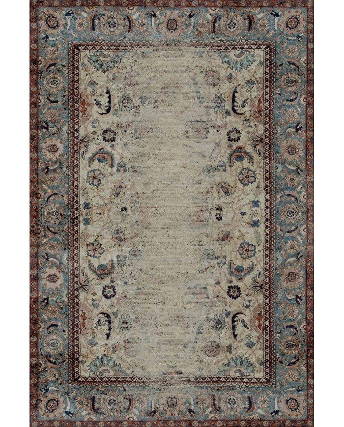 Laloven Vintage Desenli Pamuk Tabanlı Yıkanabilen Kaydırmaz Antibakteriyel Şönil Salon Halısı