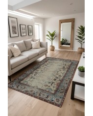 Laloven Vintage Desenli Pamuk Tabanlı Yıkanabilen Kaydırmaz Antibakteriyel Şönil Salon Halısı