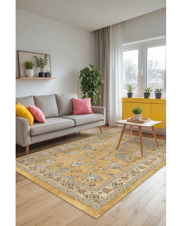 Serein Patchwork Desenli Pamuk Tabanlı Yıkanabilen Kaydırmaz Antibakteriyel Şönil Salon Halısı