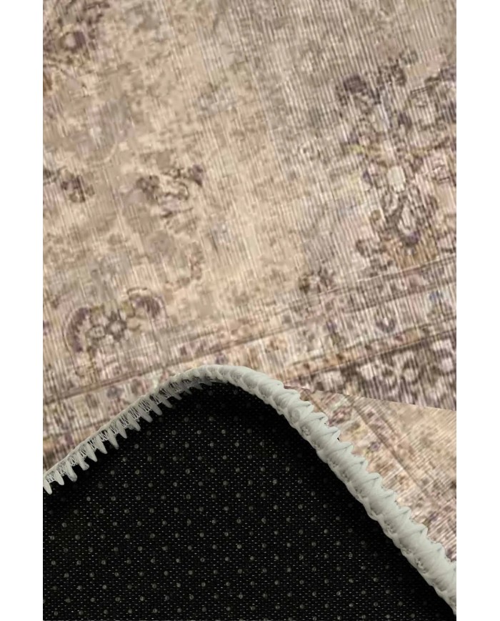 Glodeni Vintage Desenli Pamuk Tabanlı Yıkanabilen Kaydırmaz Antibakteriyel Şönil Salon Halısı