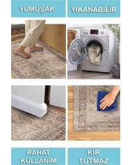 Glodeni Vintage Desenli Pamuk Tabanlı Yıkanabilen Kaydırmaz Antibakteriyel Şönil Salon Halısı