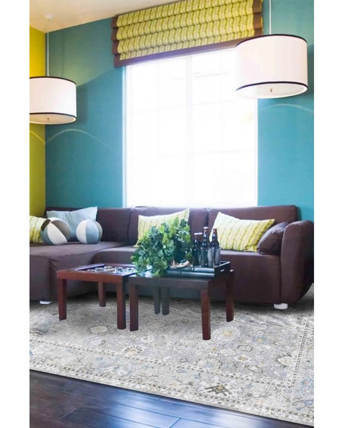 Saint Elit Desenli Pamuk Tabanlı Yıkanabilen Kaydırmaz Antibakteriyel Şönil Salon Halısı