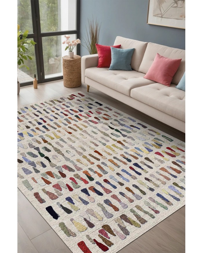 Zola Desenli Pamuk Tabanlı Yıkanabilen Kaydırmaz Antibakteriyel Şönil Salon Halısı