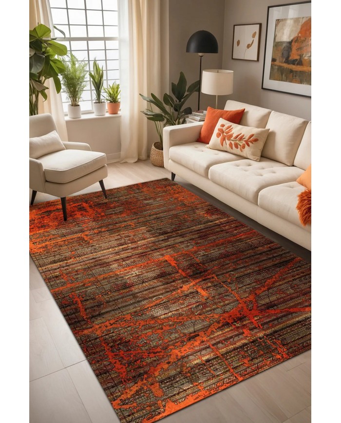 Riley Desenli Pamuk Tabanlı Yıkanabilen Kaydırmaz Antibakteriyel Şönil Salon Halısı