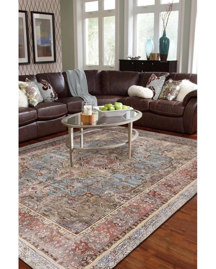 Avlin Elit Desenli Pamuk Tabanlı Yıkanabilen Kaydırmaz Antibakteriyel Şönil Salon Halısı