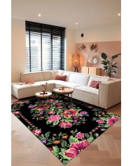 Talmaz Karabağ Desenli Pamuk Tabanlı Yıkanabilen Kaydırmaz Antibakteriyel Şönil Salon Halısı