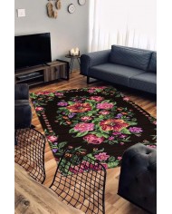 Talmaz Karabağ Desenli Pamuk Tabanlı Yıkanabilen Kaydırmaz Antibakteriyel Şönil Salon Halısı