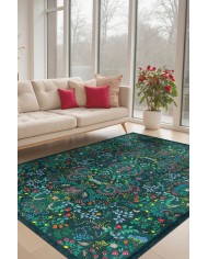 Lamar  Desenli Pamuk Tabanlı Yıkanabilen Kaymaz Antibakteriyel Şönil Salon Halısı