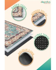 Pier Kadife Yıkanabilir Kaymaz Pamuk Tabanlı Antibakteriyel Salon Halısı