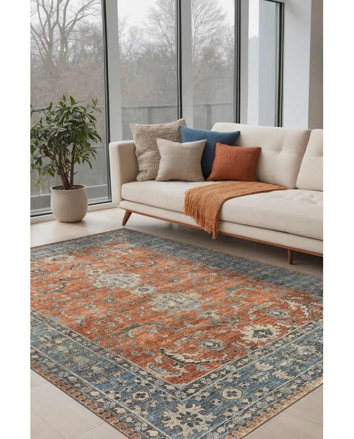 Soleil Desenli Pamuk Tabanlı Yıkanabilen Kaydırmaz Antibakteriyel Şönil Salon Halısı