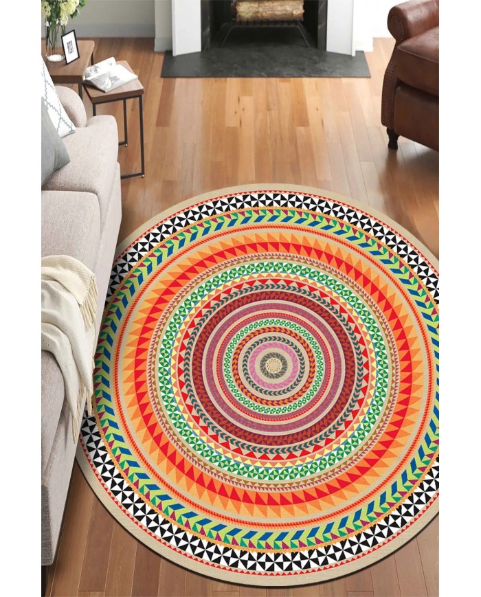 Rustic Pamuk Tabanlı Yıkanabilen Kaydırmaz Antibakteriyel Şönil Yuvarlak Halı