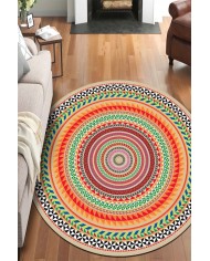 Rustic Pamuk Tabanlı Yıkanabilen Kaydırmaz Antibakteriyel Şönil Yuvarlak Halı