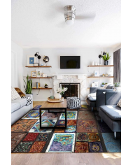 Superlonga Modern Şönil Desenli Pamuk Tabanlı Yıkanabilen Kaydırmaz Antibakteriyel  Salon Halısı