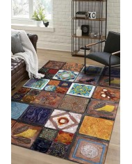 Superlonga Desenli Pamuk Tabanlı Yıkanabilen Kaydırmaz Antibakteriyel Şönil Salon Halısı