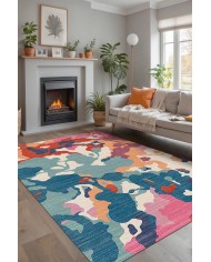 Leoni Desenli Pamuk Tabanlı Yıkanabilen Kaydırmaz Antibakteriyel Şönil Salon Halısı