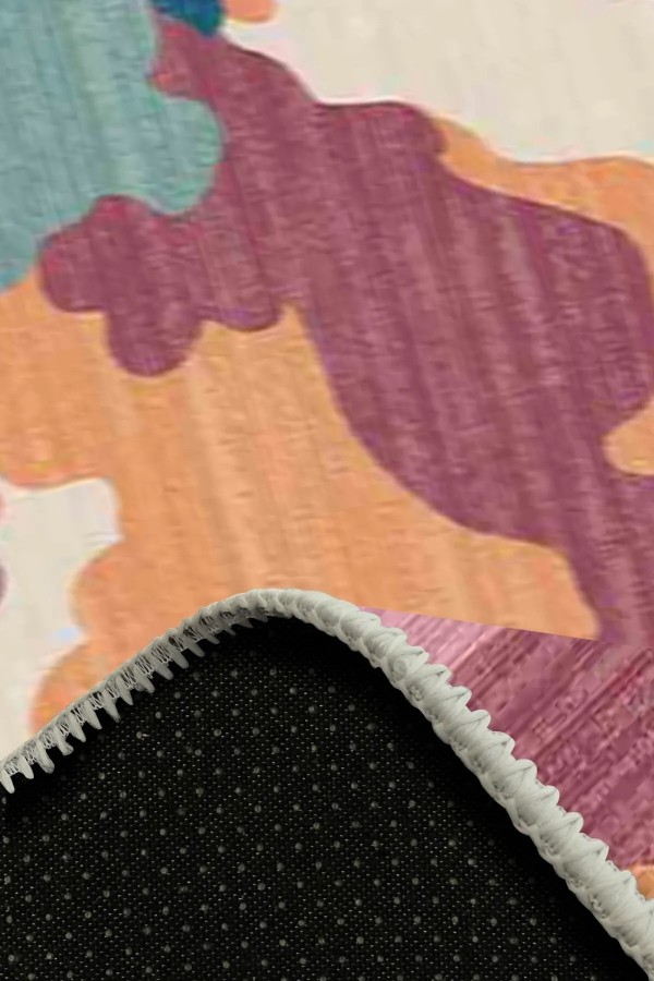 Leoni Desenli Pamuk Tabanlı Yıkanabilen Kaydırmaz Antibakteriyel Şönil Salon Halısı