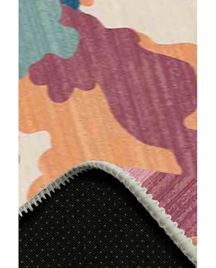 Leoni Desenli Pamuk Tabanlı Yıkanabilen Kaydırmaz Antibakteriyel Şönil Salon Halısı