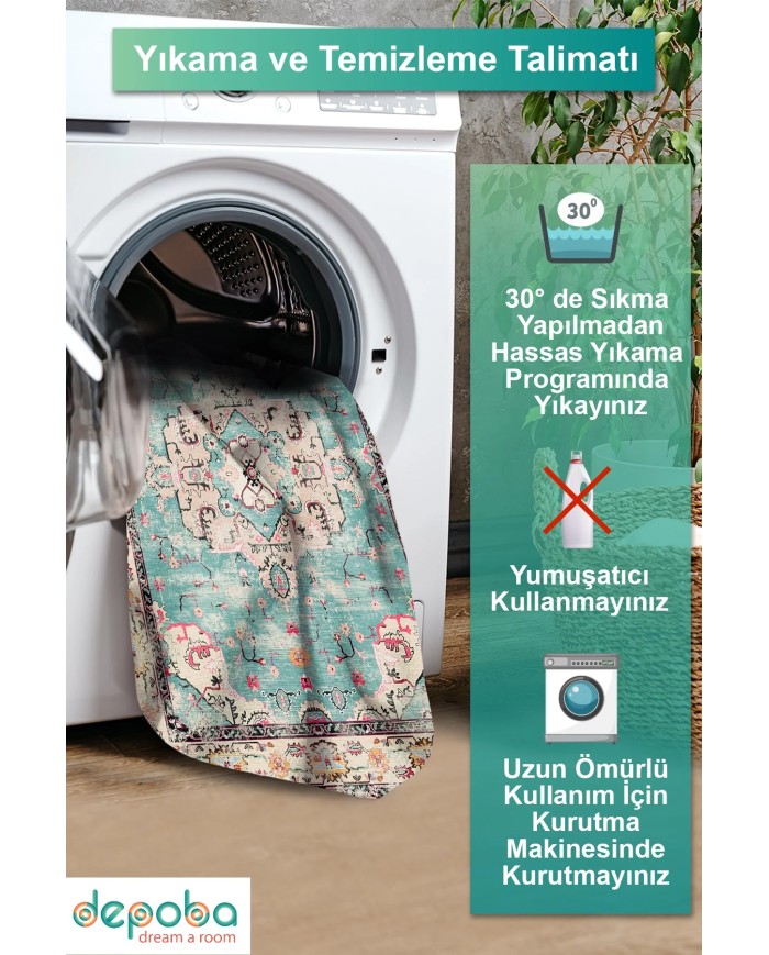 Pier Kadife Yıkanabilir Kaymaz Pamuk Tabanlı Antibakteriyel Salon Halısı