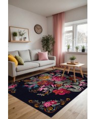 Mirage Karabağ Desenli Pamuk Tabanlı Yıkanabilen Kaydırmaz Antibakteriyel Şönil Salon Halısı