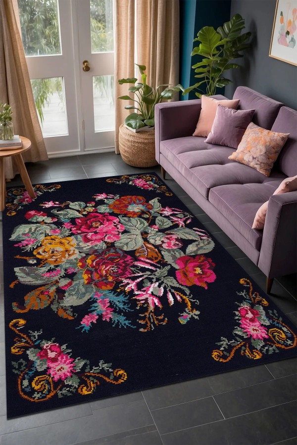 Mirage Karabağ Desenli Pamuk Tabanlı Yıkanabilen Kaydırmaz Antibakteriyel Şönil Salon Halısı Mirage Karabağ Desenli Pamuk Tabanlı Yıkanabilen Kaydırmaz Antibakteriyel Şönil Salon Halısı