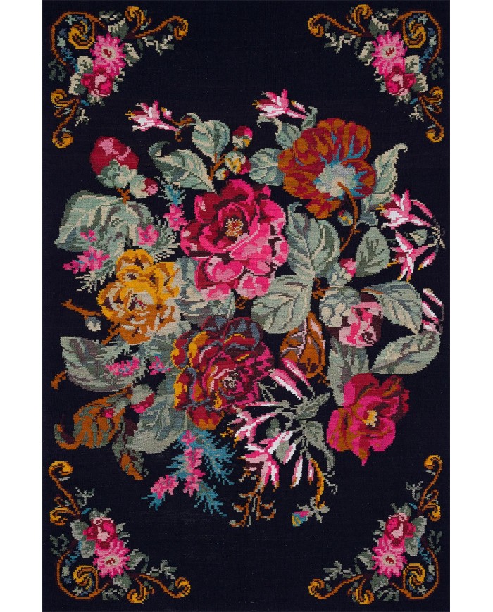 Mirage Karabağ Desenli Pamuk Tabanlı Yıkanabilen Kaydırmaz Antibakteriyel Şönil Salon Halısı