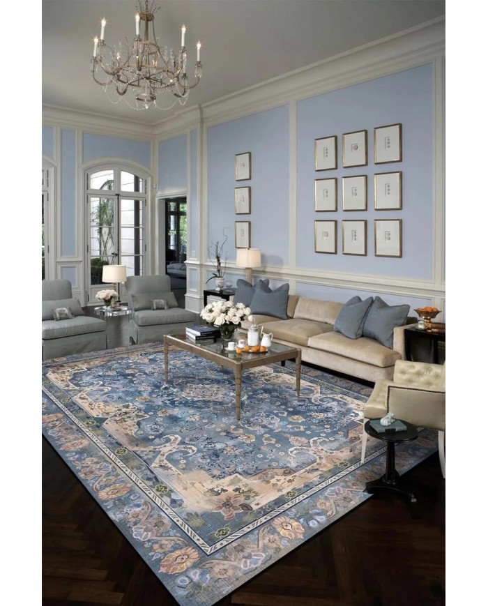 Madala Desenli Pamuk Tabanlı Yıkanabilen Kaymaz Antibakteriyel Şönil Salon Halısı