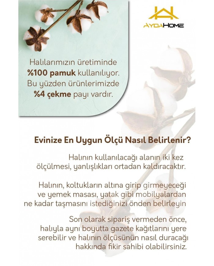 Madala Desenli Pamuk Tabanlı Yıkanabilen Kaymaz Antibakteriyel Şönil Salon Halısı