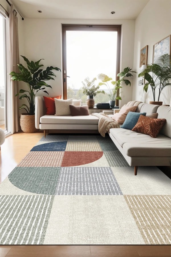 Dern Modern Şönil Desenli Pamuk Tabanlı Yıkanabilen Kaymaz Antibakteriyel  Salon Halısı