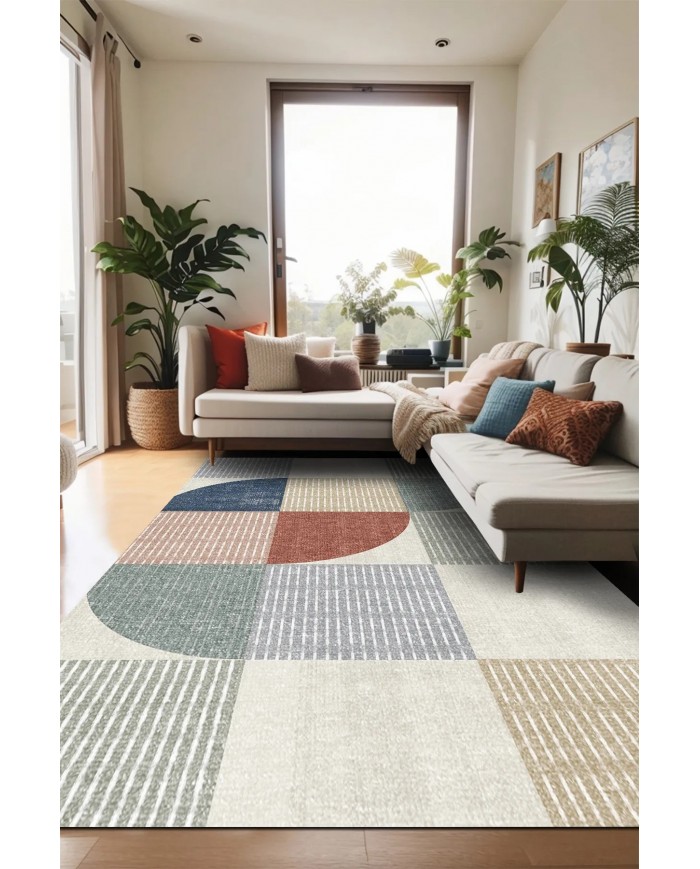 Dern Modern Şönil Desenli Pamuk Tabanlı Yıkanabilen Kaymaz Antibakteriyel  Salon Halısı