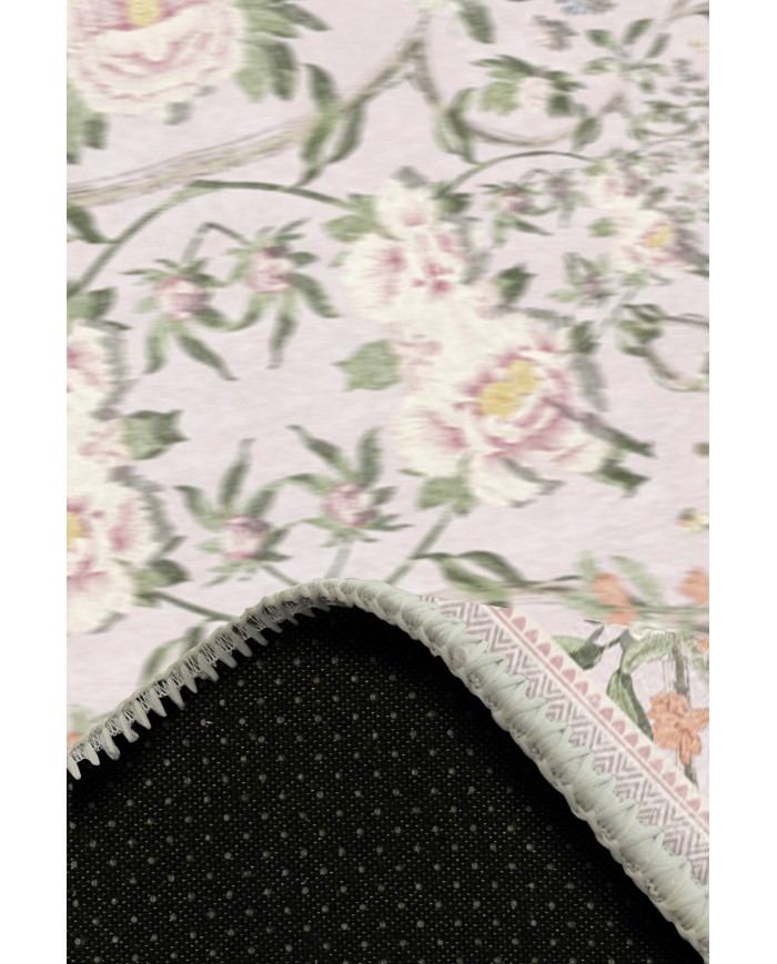 Arımo Floral Desenli Pamuk Tabanlı Yıkanabilen Kaydırmaz Antibakteriyel Şönil Salon Halısı