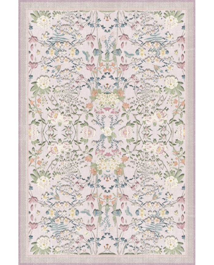 Arımo Floral Desenli Pamuk Tabanlı Yıkanabilen Kaydırmaz Antibakteriyel Şönil Salon Halısı