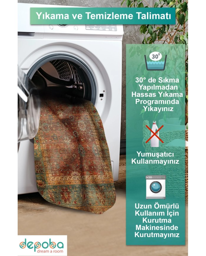 Rubby Kadife Yıkanabilir Kaymaz Pamuk Tabanlı Antibakteriyel Salon Halısı