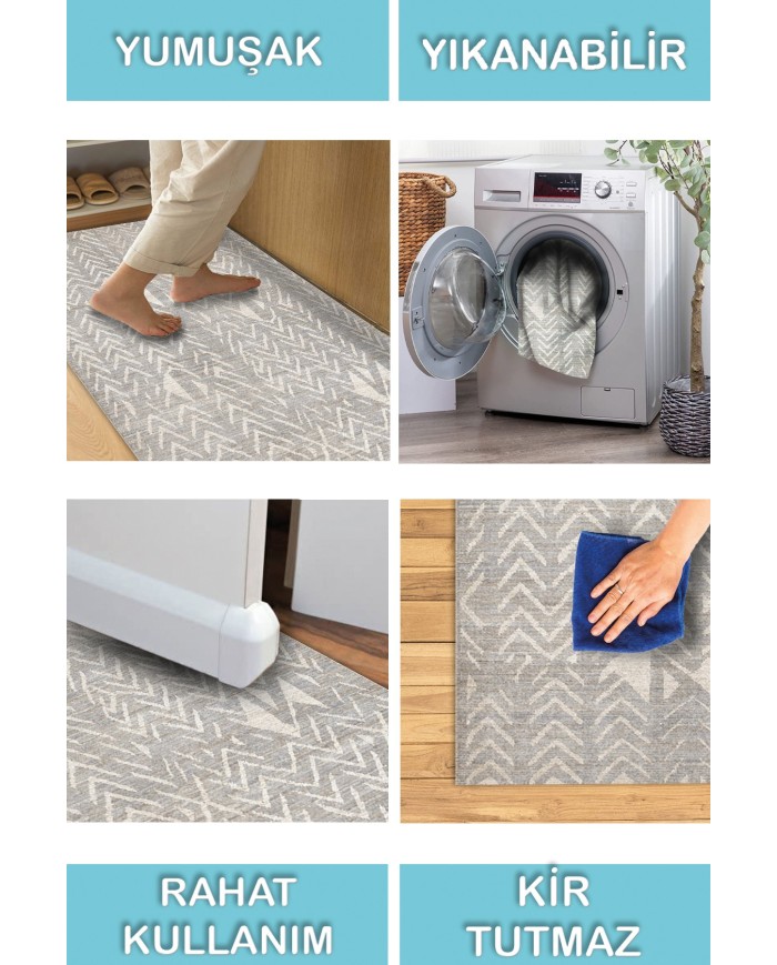 Gansio Modern Şönil Desenli Pamuk Tabanlı Yıkanabilen Kaydırmaz Antibakteriyel  Salon Halısı